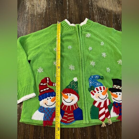 Tiara International Christmas Collection Snowman and Snowflakes Cardigan Sweater - Picture 11 of 13